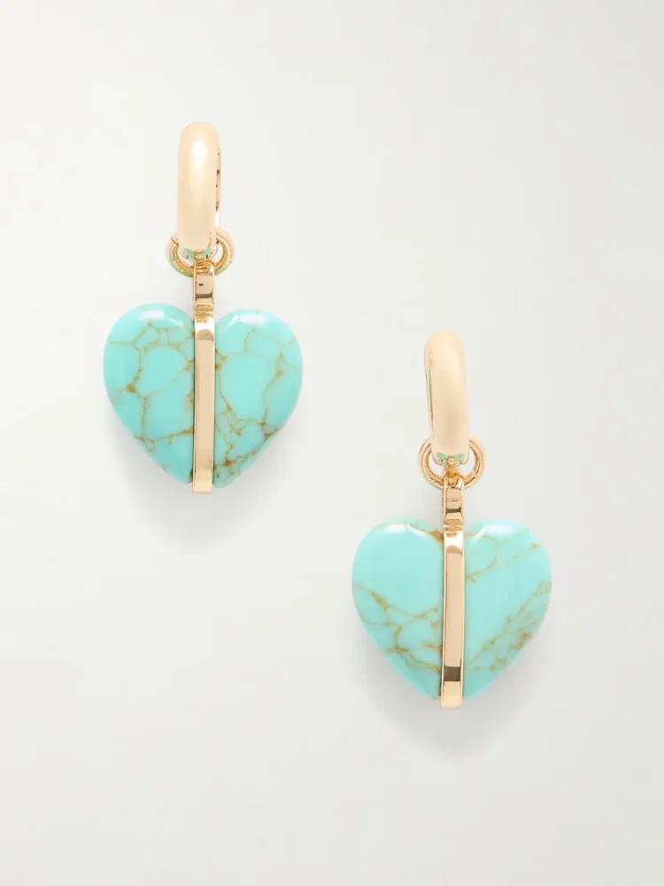 The Stone Mini Heart gold-tone and turquoise earrings