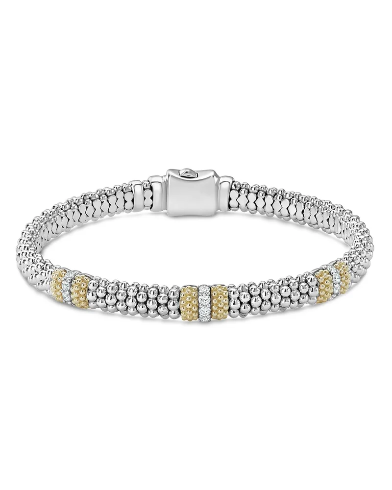18K Gold & Sterling Silver Diamond Lux Three Station Bracelet, 6mm