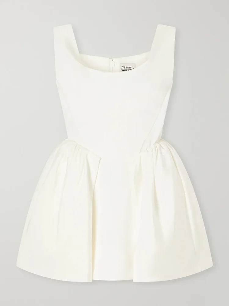 Bagatelle off-the-shoulder gathered duchess silk-satin mini dress