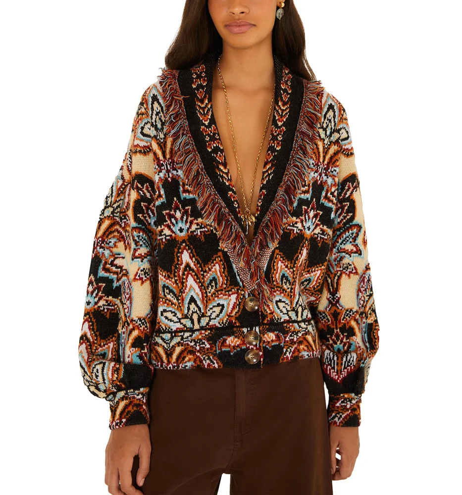 Tapestry Dream Knit Fringe Cardigan
