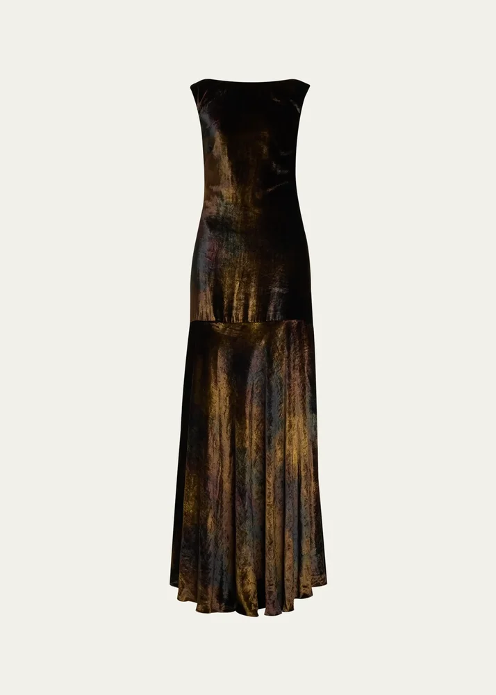 Velvet Draped Open-Back Sleeveless Gown