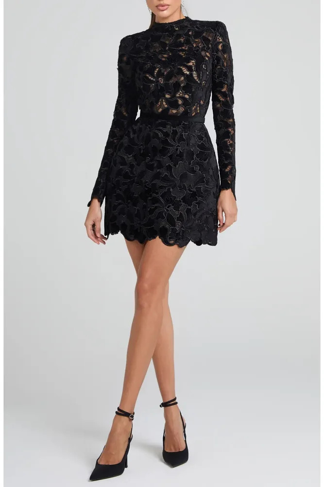 Lydia Long Sleeve Lace Overlay Cocktail Minidress