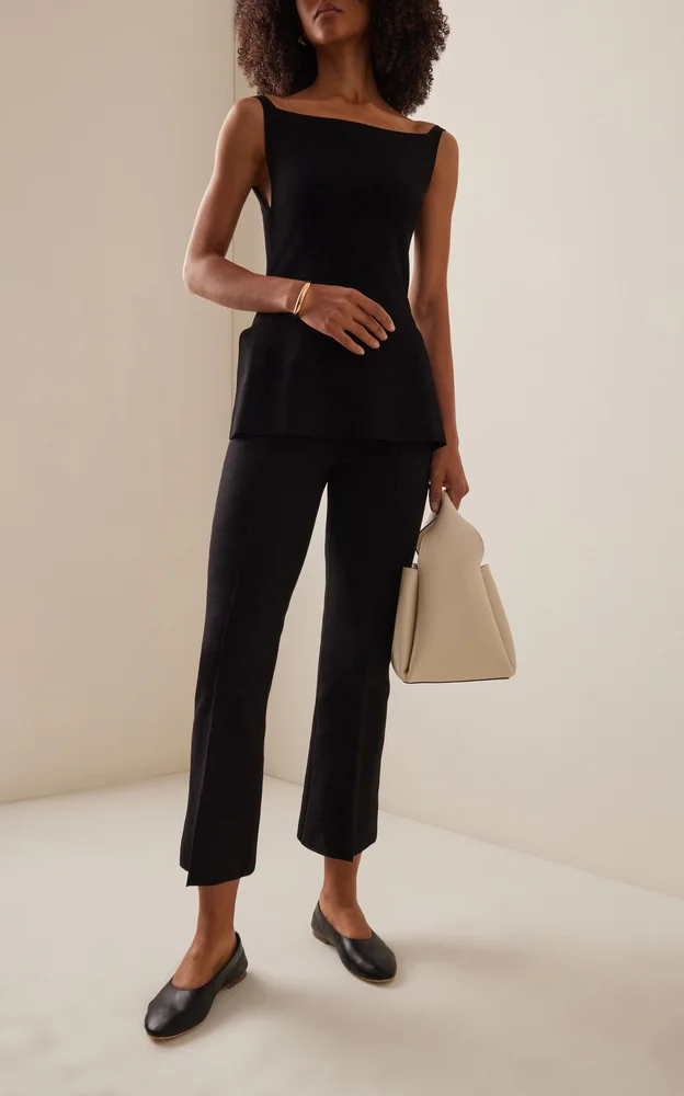 Kick Stretch-Cotton Knit Cropped Flared Pants