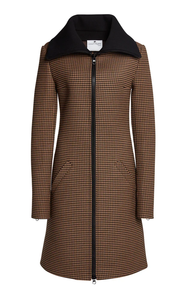 High-Collar Houndstooth Tailored Coat