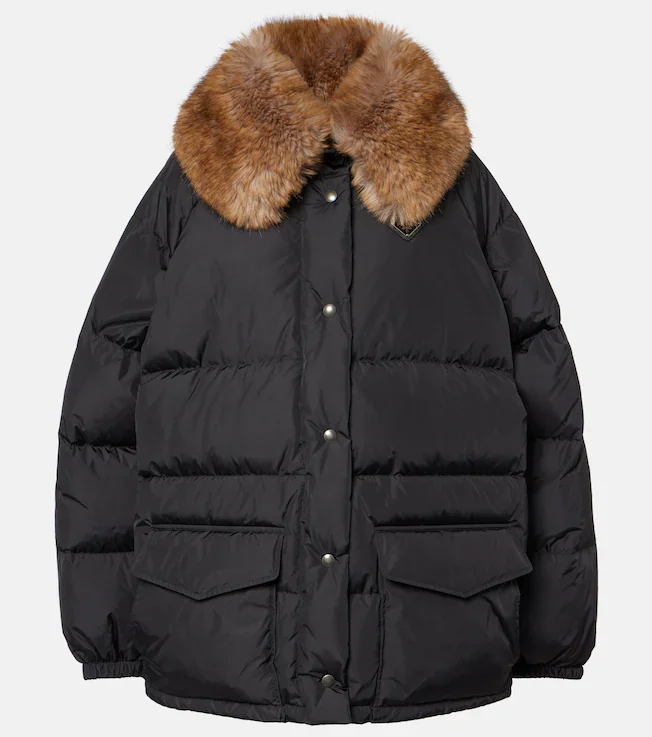 Faux fur-trimmed down jacket