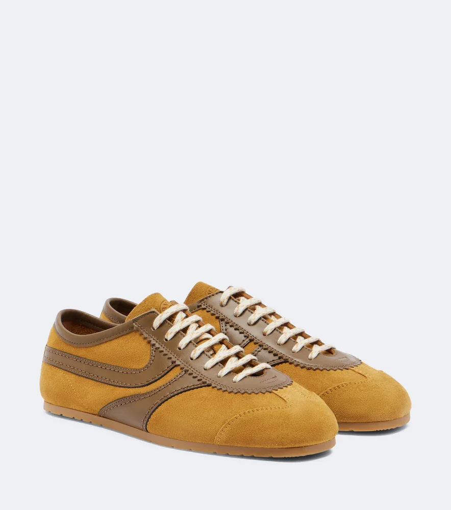 Leather-Trimmed Suede Sneakers, Mustard