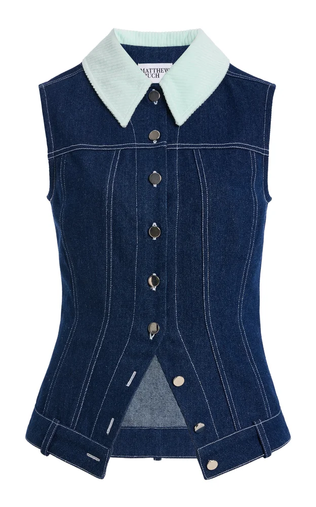 Collared Button Down Denim Vest