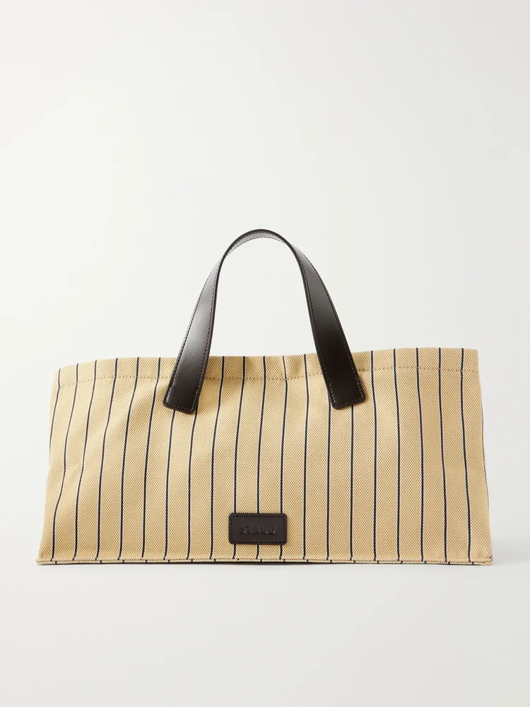 Port logo-embossed leather-trimmed striped canvas tote