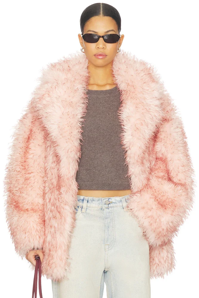 Long Pile Alternative Fur Midi Coat