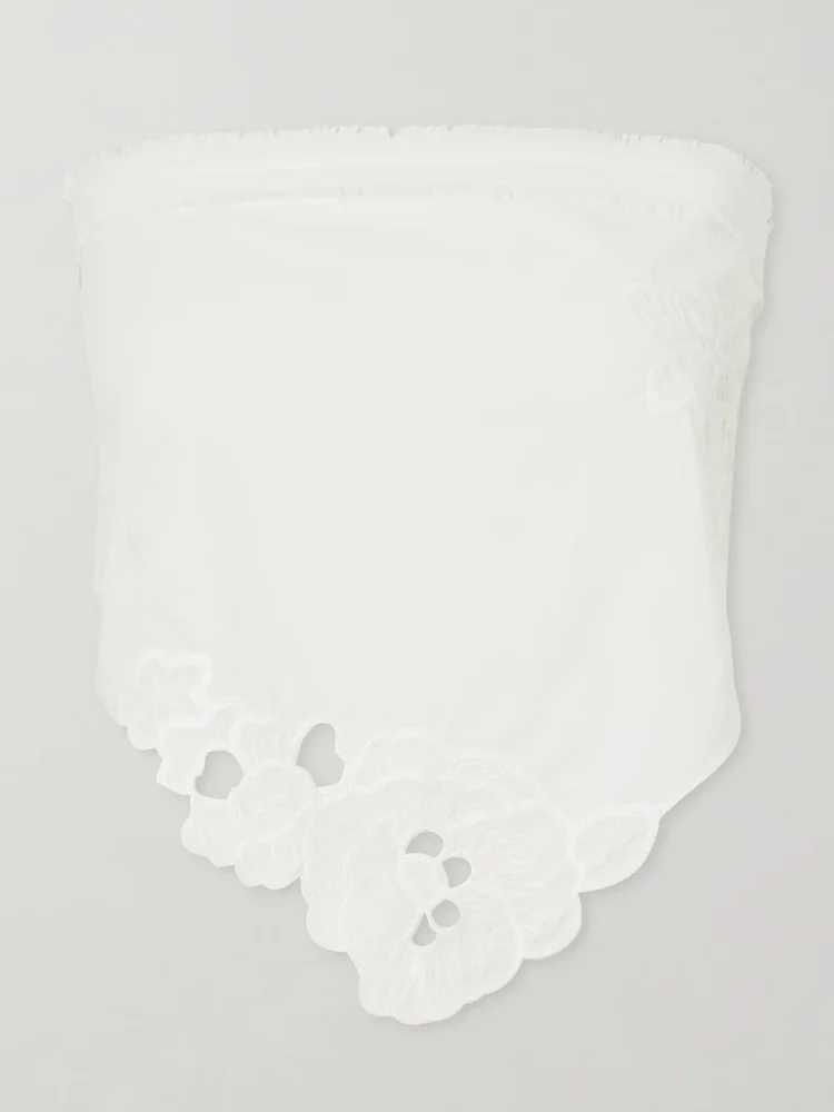 Klara cropped broderie-anglaise-trimmed cotton-poplin top - ivory - One Size