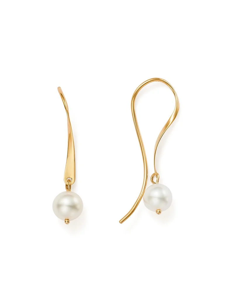 Cultured Freshwater Pearl Threader Earrings in 14K Yellow Gold