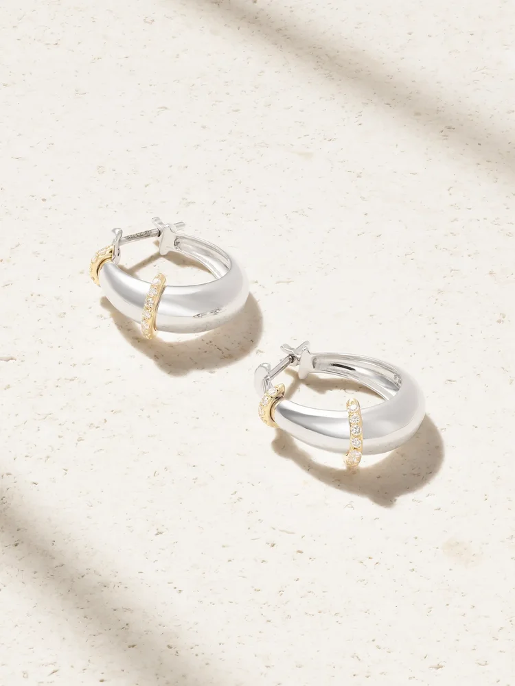 Buoy 18-karat white and yellow gold diamond hoop earrings