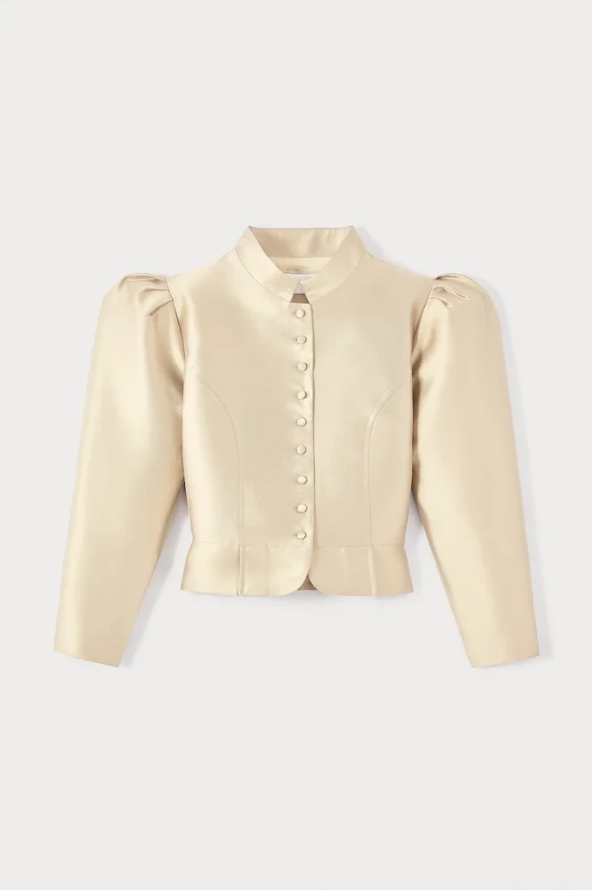 Beige satin puff sleeve jacket