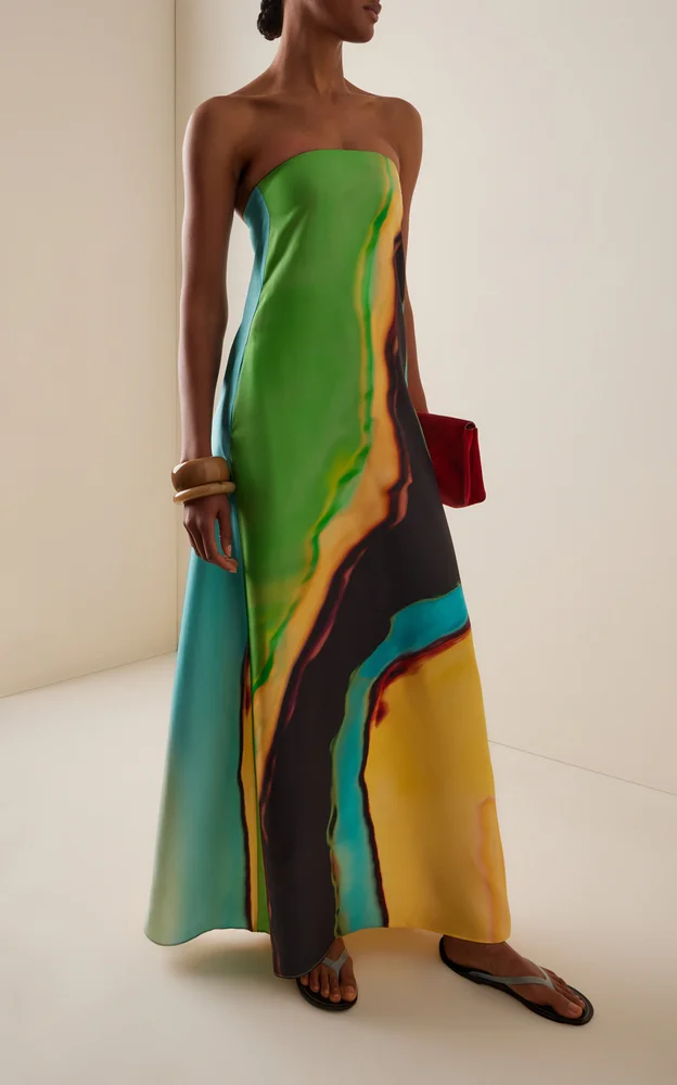 Aura Strapless Silk Midi Dress