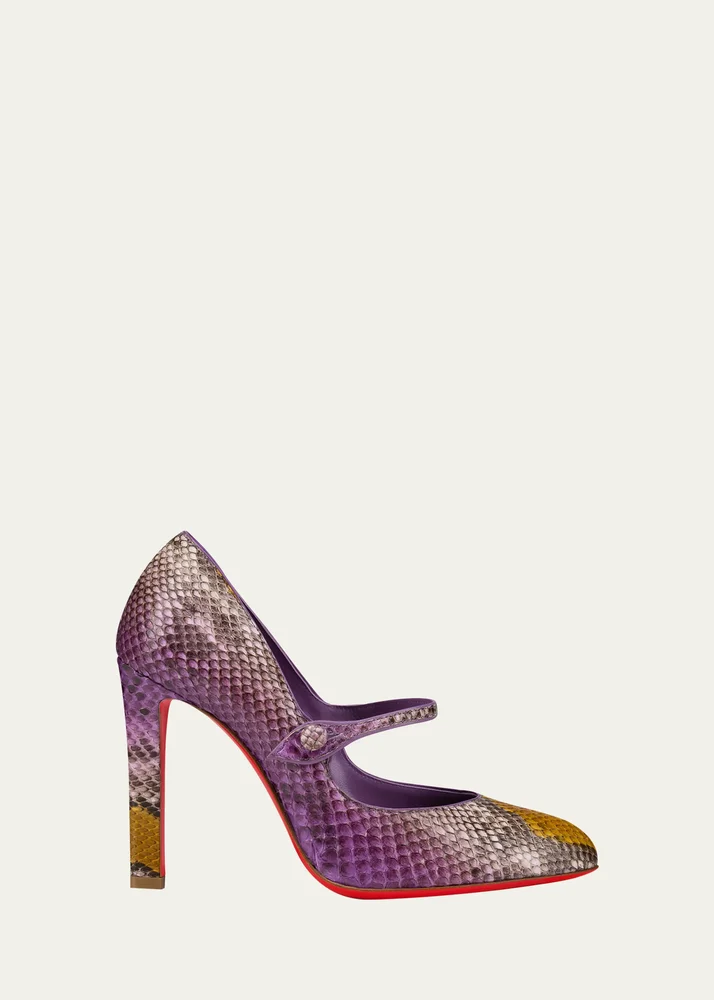100mm Mary Fanny Snakeskin Red Sole Pumps