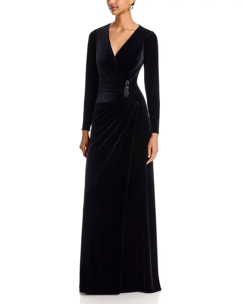 Velvet Beaded Trim Gown