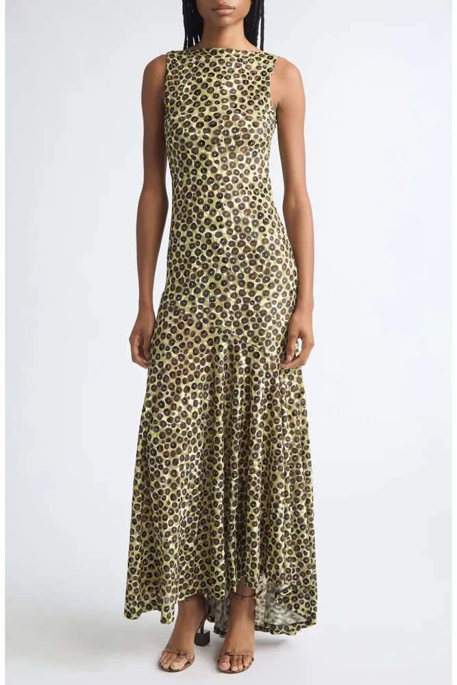 Fens Open Back Velvet Devoré Maxi Dress