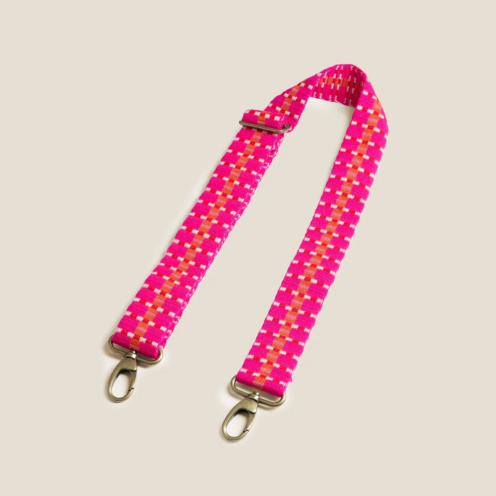 Adjustable Hand-Woven Crossbody Strap - Pink & Orange Pattern