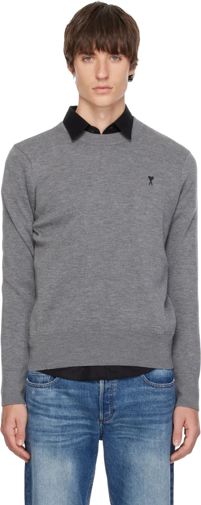Gray Crewneck Wool Ami de Coeur Sweater