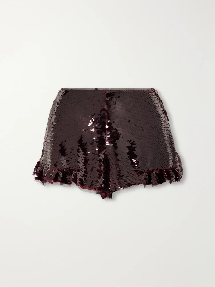 Sequined tulle mini shorts