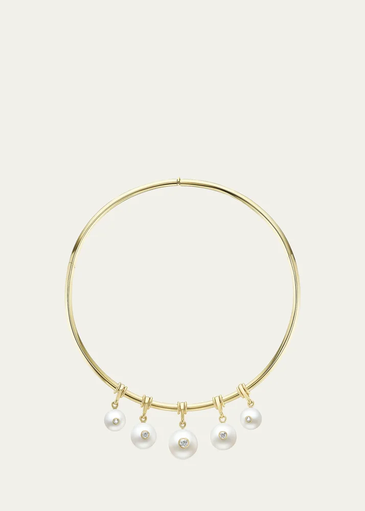 One-of-a-Kind Torque Necklace with South Sea Pearls and Round Diamonds