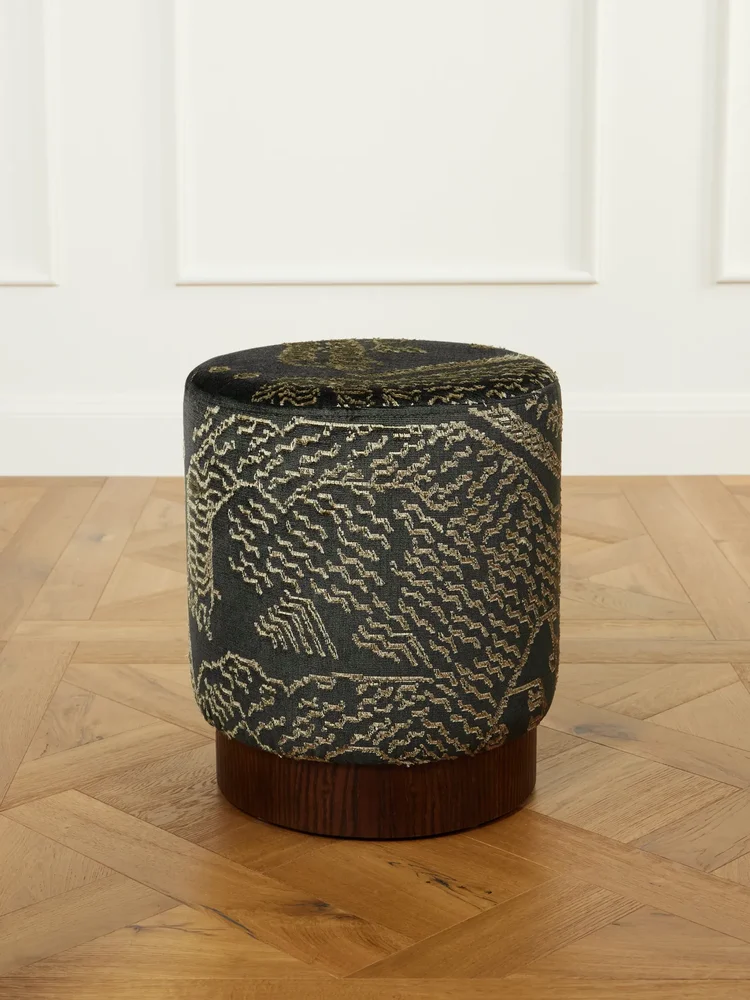 Tiger Mountain jacquard-velvet wood pouf