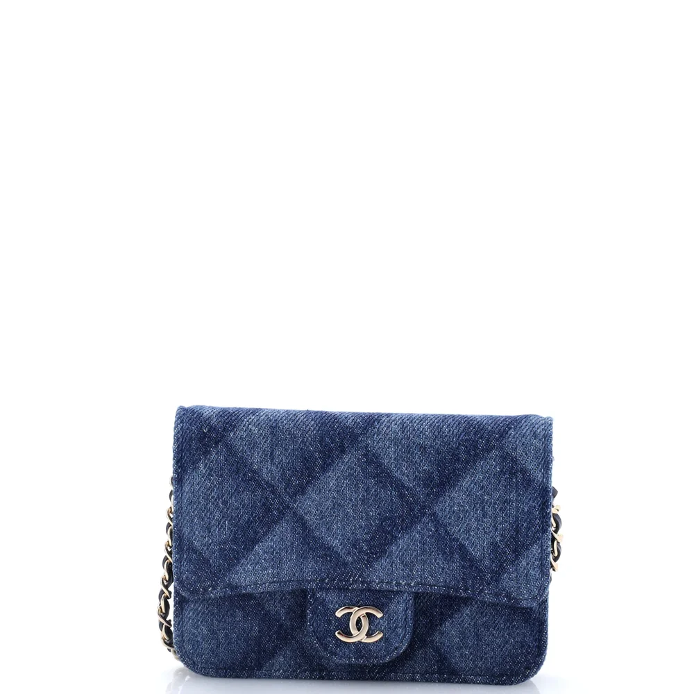 Pre-Owned Chanel Classic Flap Belt Bag 3D Quilt Printed Denim Mini