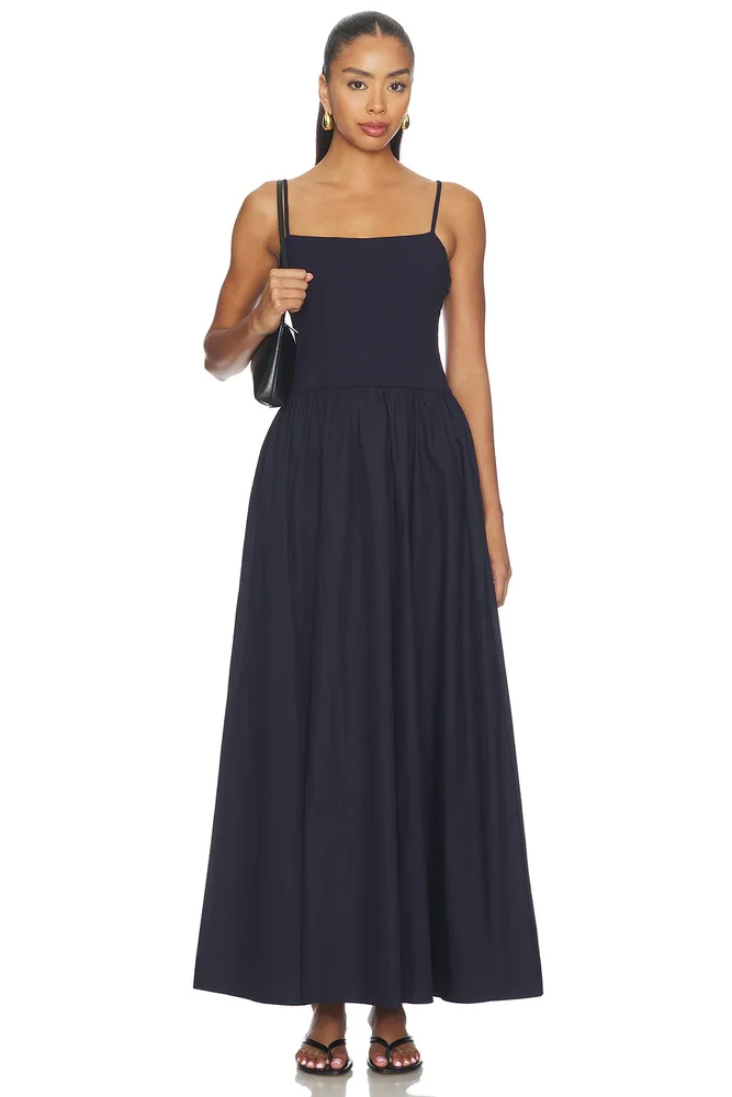 Poplin String Drop Waist Maxi Dress