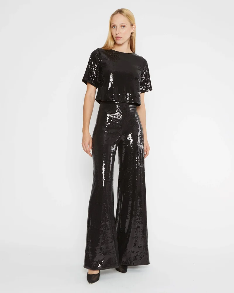 Black Sequin Wide Leg Pant
