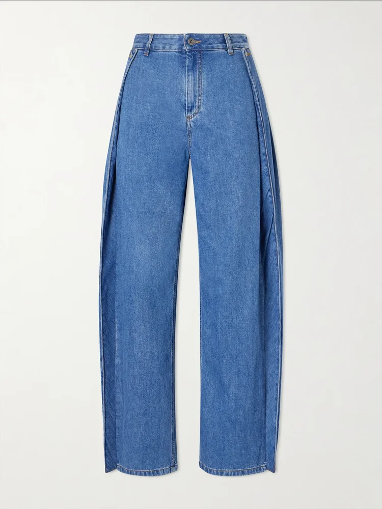 Pleated mid-rise wide-leg jeans
