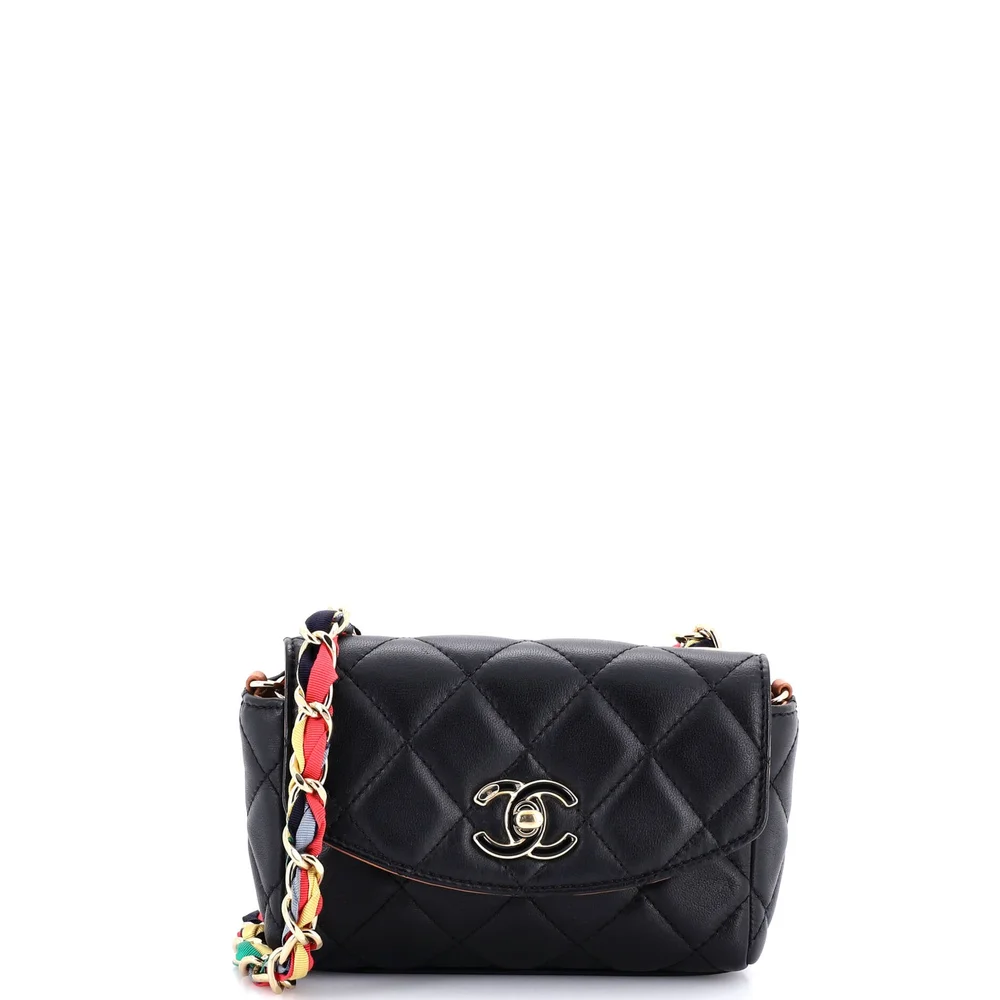 Pre-Owned Chanel RIbbon Chain Flap Bag Quilted Lambskin Mini