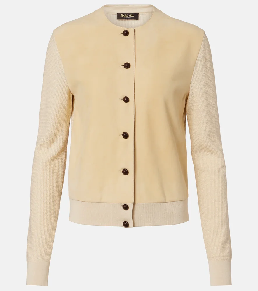 Acacia suede-trimmed cashmere and silk cardigan