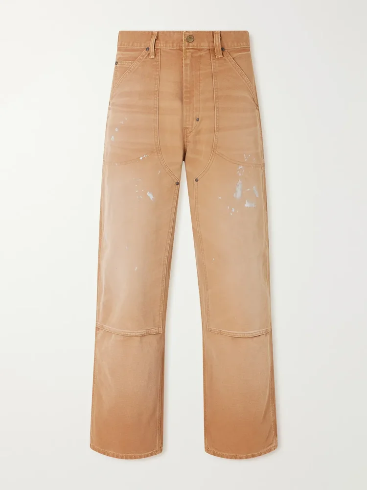 Wide-Leg Paint-Splattered Cotton-Canvas Trousers