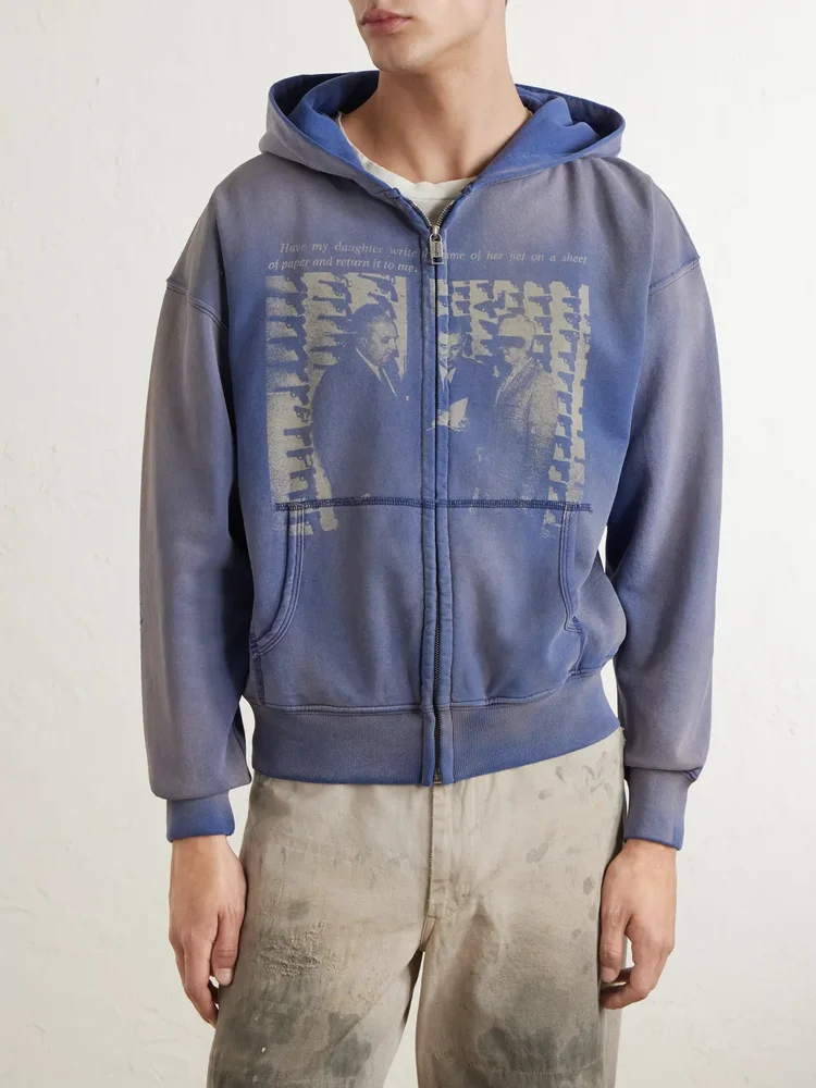 Daughter's Distressed Printed Cotton-Jersey Zip-Up Hoodie