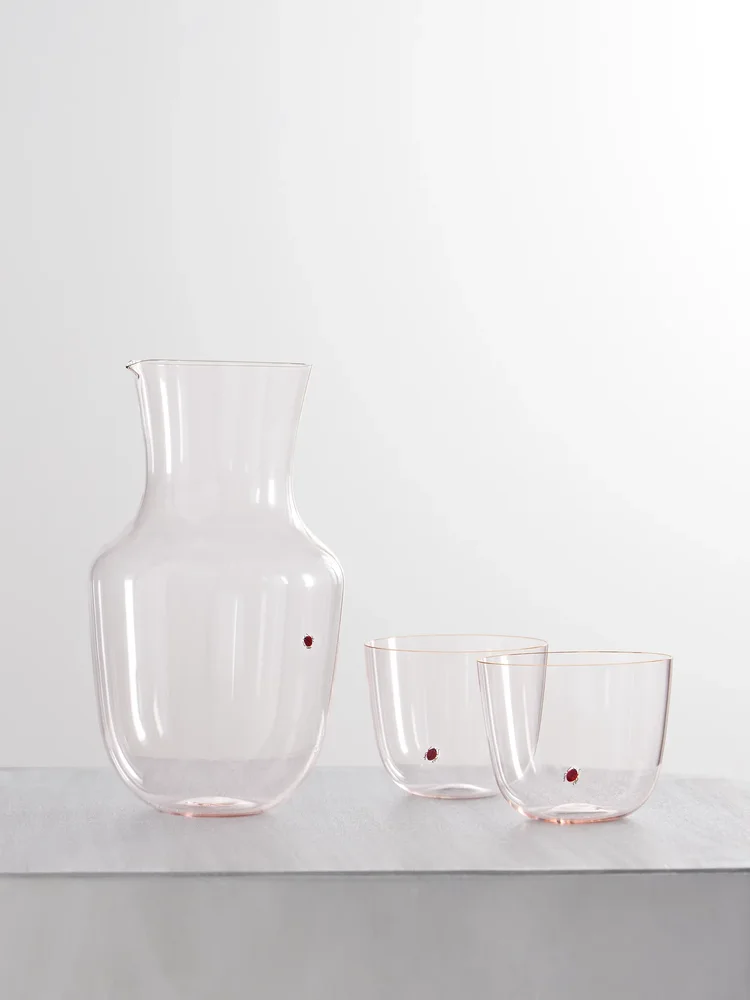 Alpha set of two crystal glass tumblers and pitcher