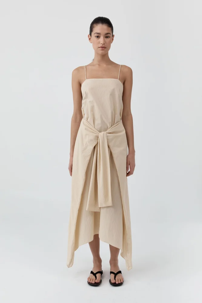 Pinstripe Relaxed Cocoon Dress - White