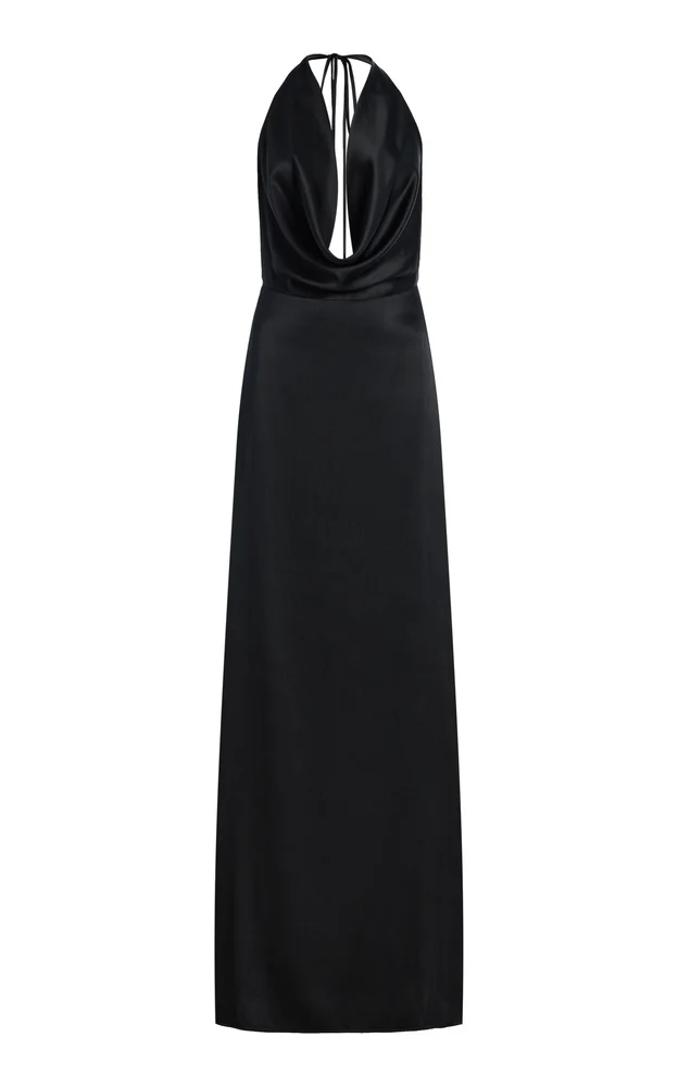 Carla Stretch-Silk Satin Maxi Halter Dress