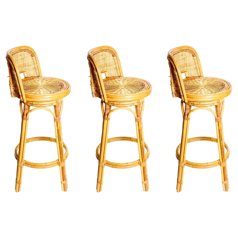 Woven Wicker Swivel Bar Stools (set of 3)