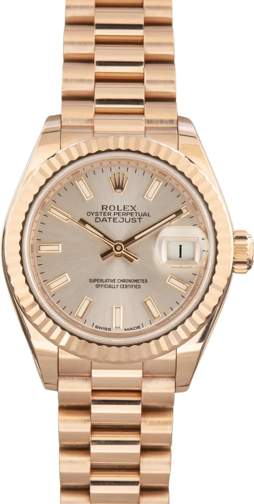 Pre-Owned Rolex Lady-Datejust President 28 279175 Sundust Dial Everose Gold