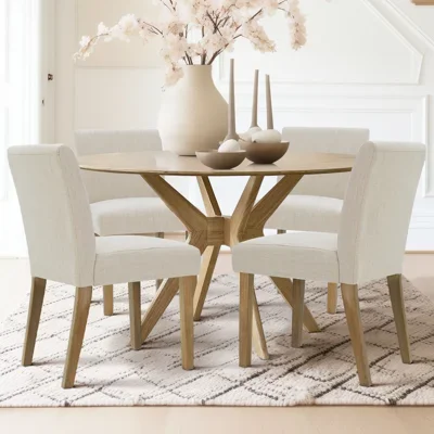 18.5" Seat Height Linen Blend Upholstered Solid Wood Legs Dining Chairs