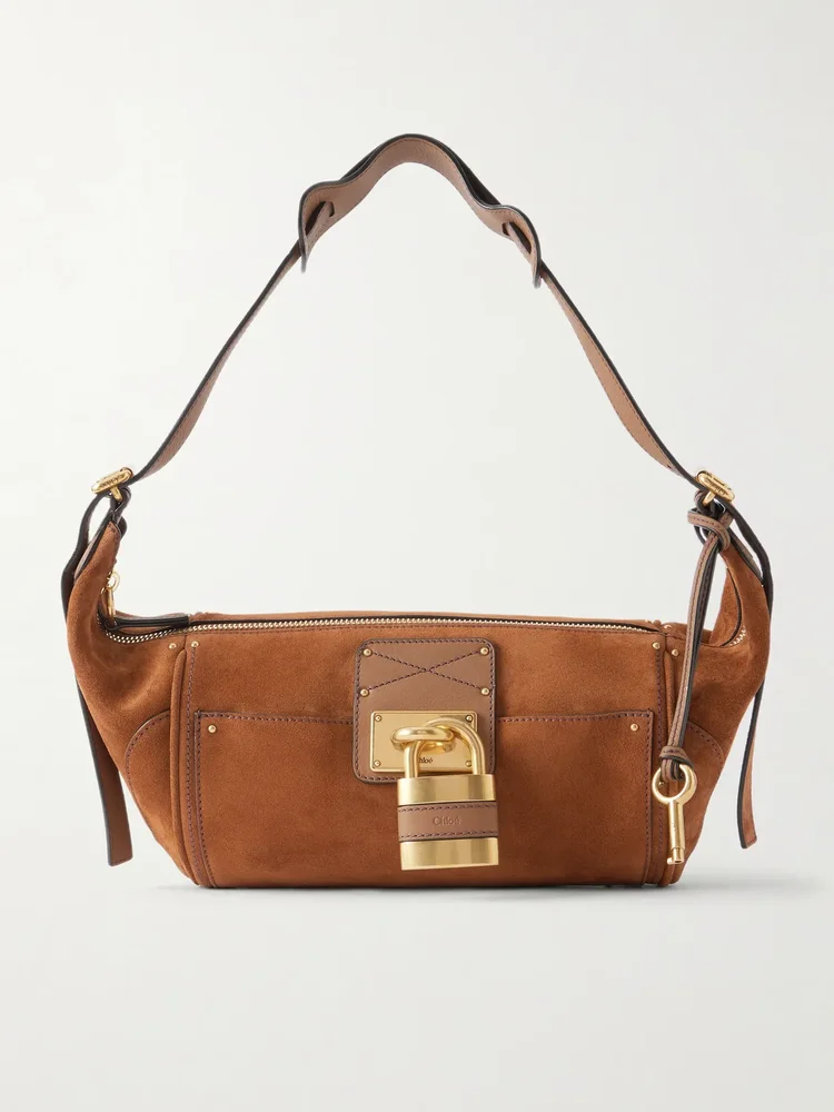 Paddington embellished leather-trimmed suede shoulder bag