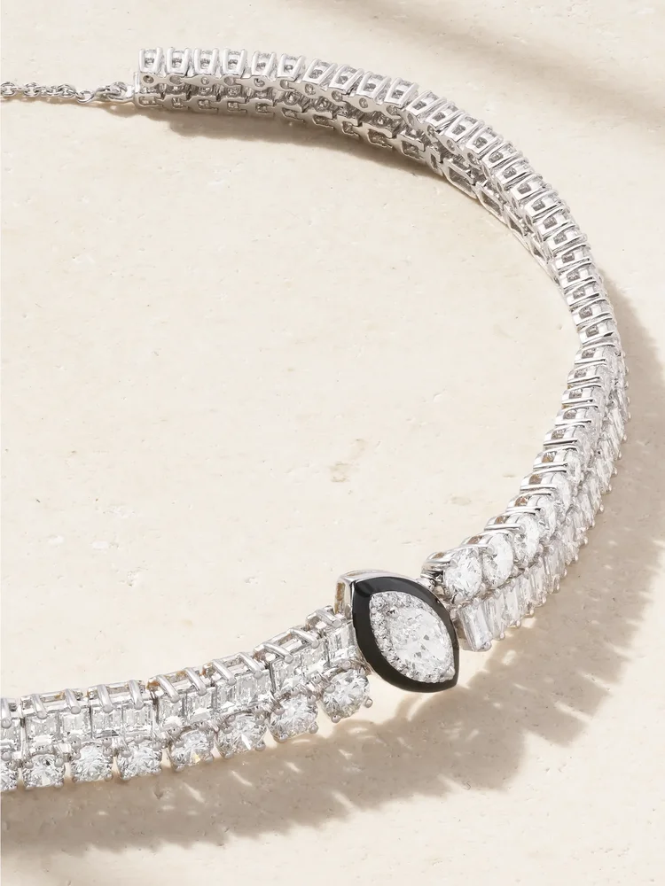 18-karat white gold, diamond and enamel necklace