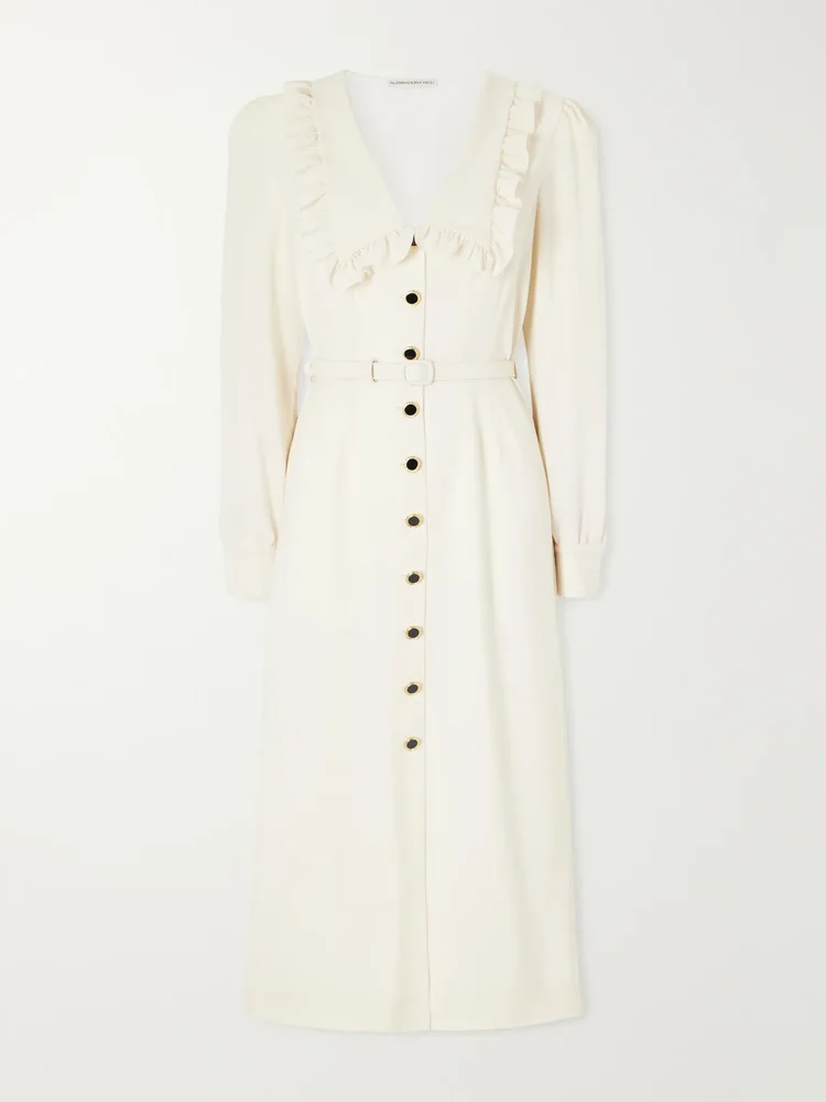 Belted virgin wool-crepe midi dress
