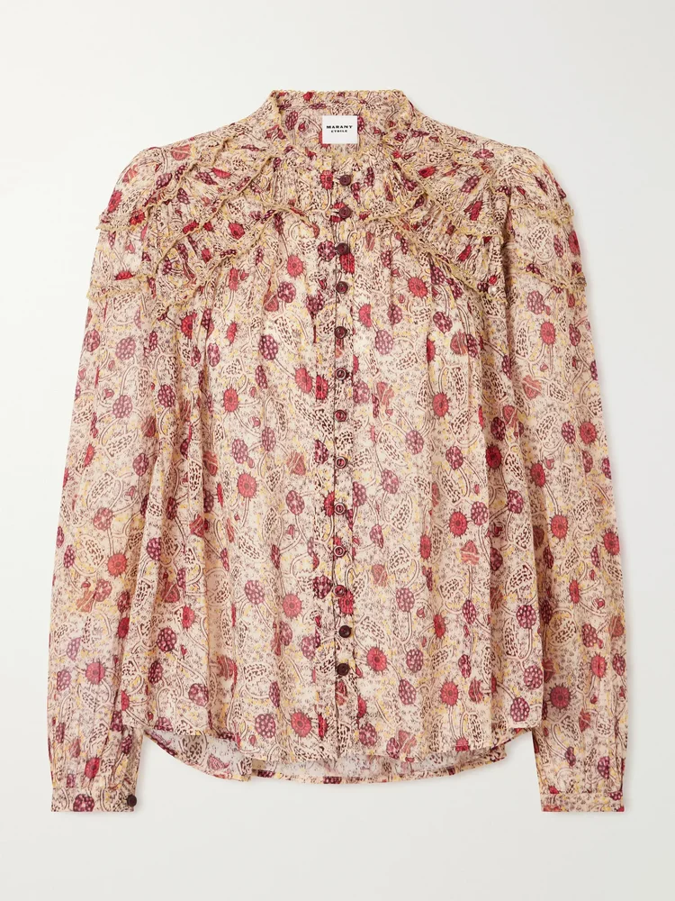 Christa ruffled printed cotton blouse