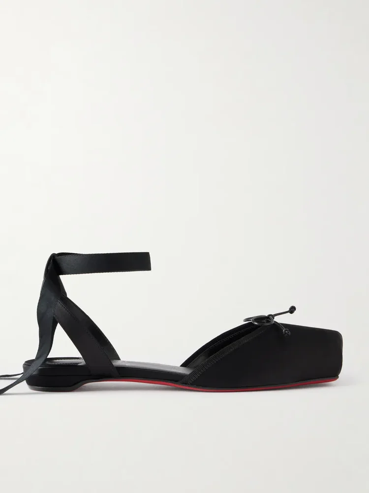 Cassia bow-detailed grosgrain-trimmed satin flats