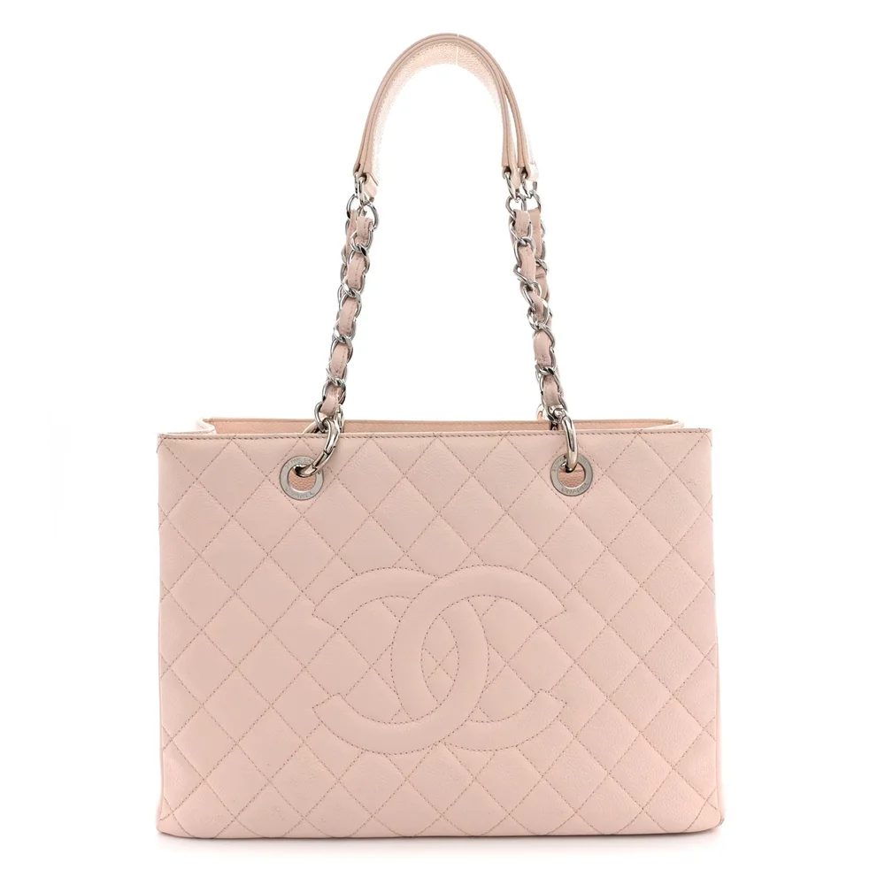 Caviar Quilted Grand Shopping Tote (Light Pink)