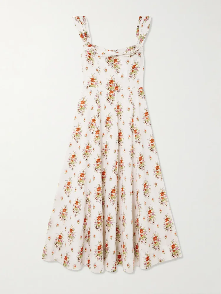 Clea Ruffled Floral Print Organic Cotton Midi Dress