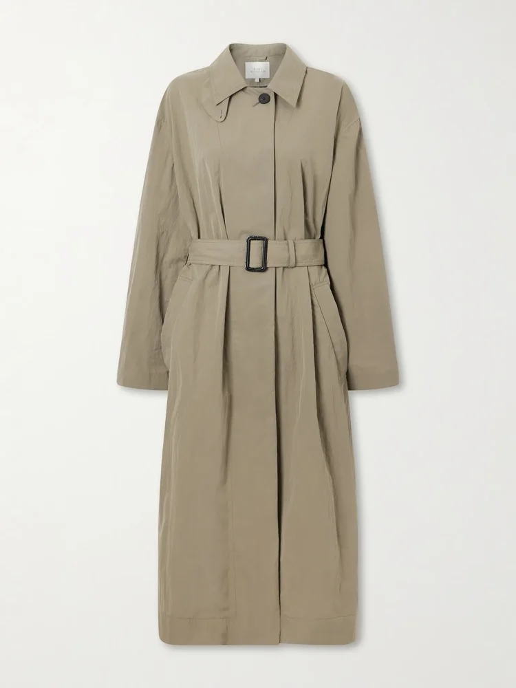 Campion belted crinkled-shell trench coat