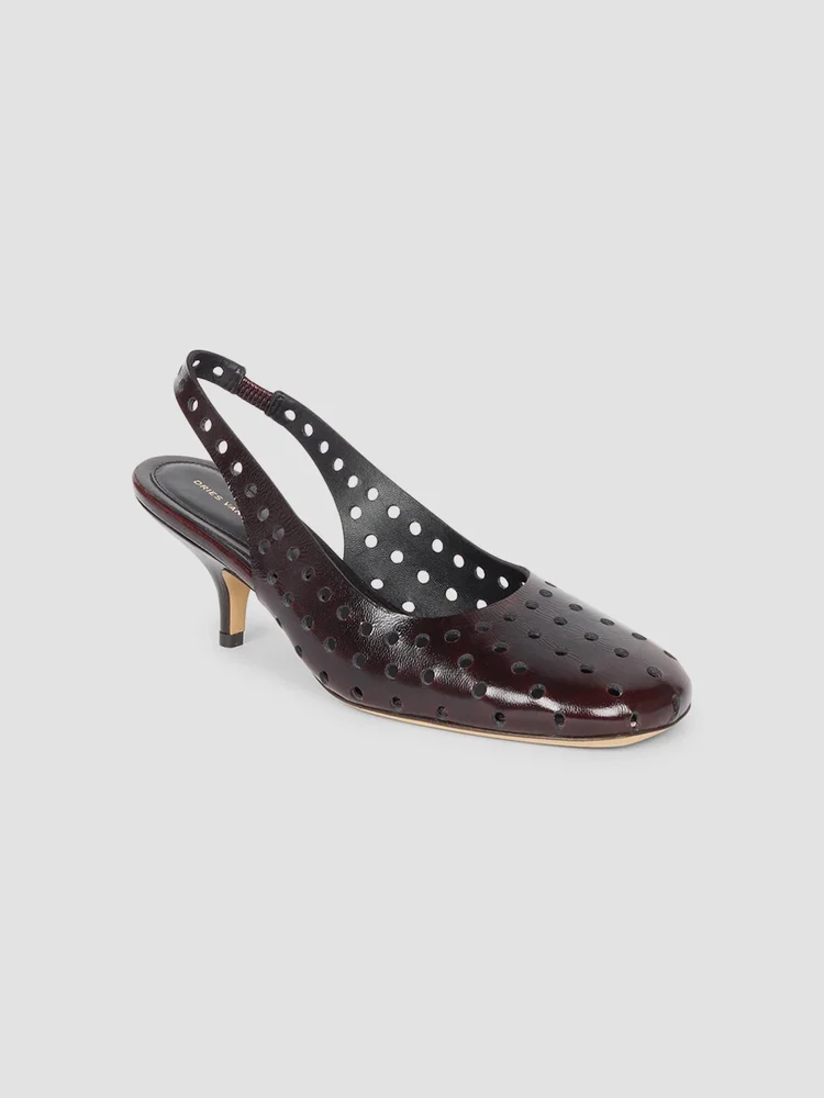 65MM Eyelet Leather Slingback Pumps