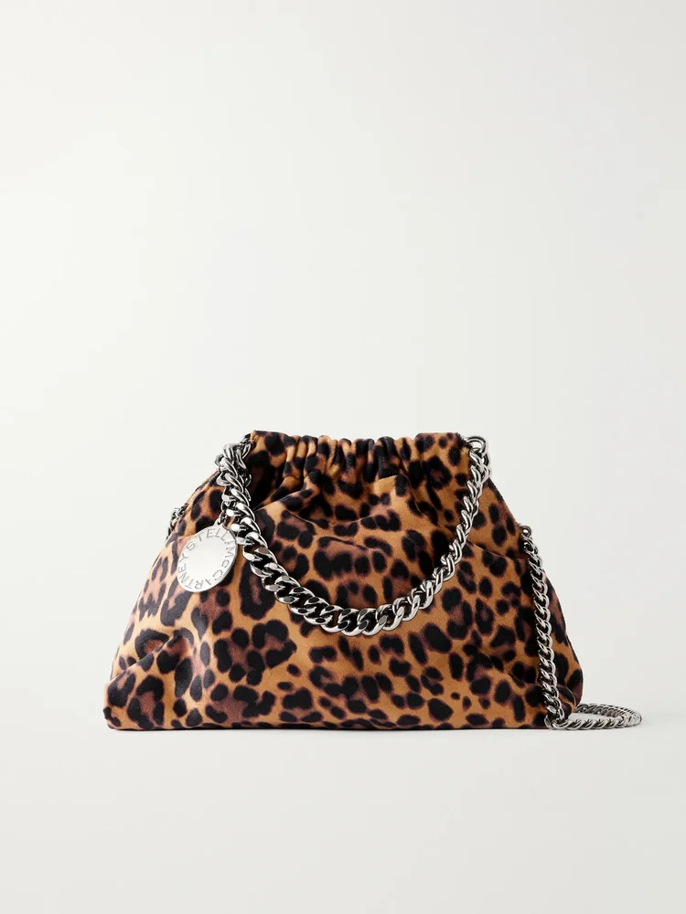 Falabella mini leopard-print velvet drawstring bag